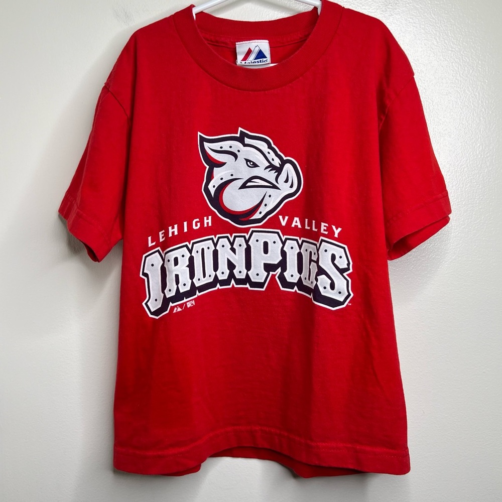 Lehigh Valley IronPigs Majestic Red T Shirt Kids Size Small Baseball